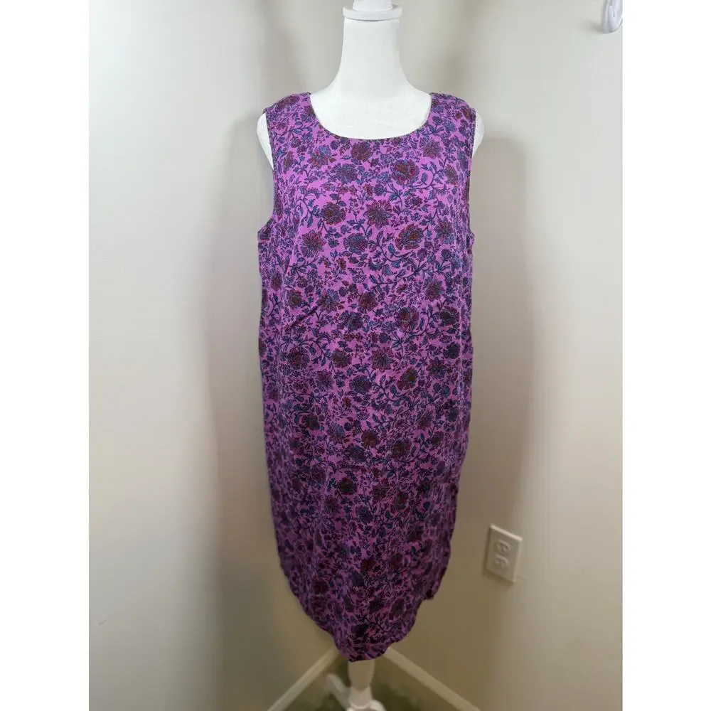 J. Jill Love Linen Shift Dress Size Large Sleeveless Pink Purple Floral Boho